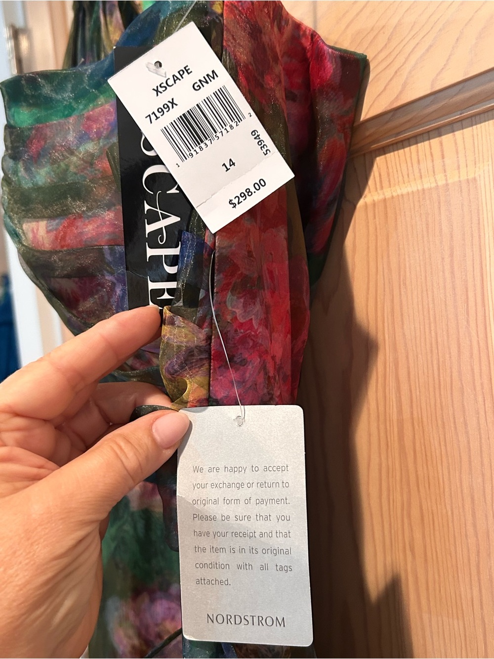 Xscape One-Shoulder Floral Maxi Dress in Green and Pink - Picture 5 of 7